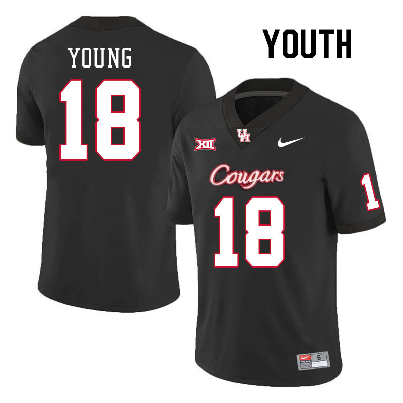 Youth #18 Koby Young Houston Cougars College Football Jerseys Stitched-Black